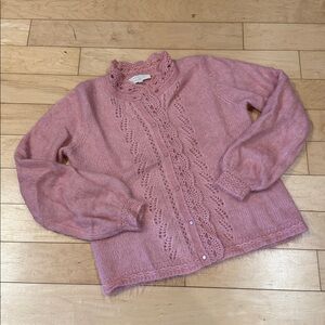 Sézane Pink Lace Knit Cardigan